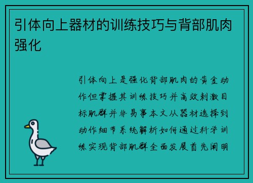 引体向上器材的训练技巧与背部肌肉强化